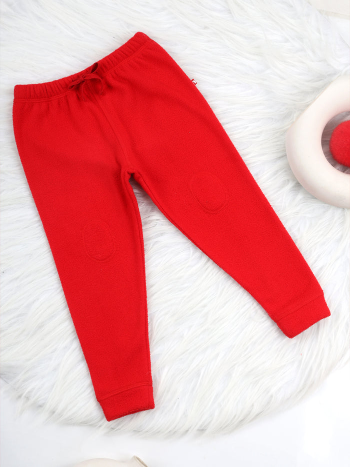Nino Bambino Anti-Pill Polyster Recycled Polar Fleece Red Color Trackies/Leggings/Joggers For Unisex Baby