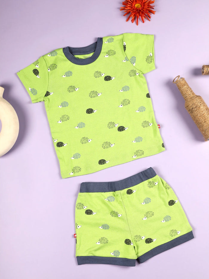 Nino Bambino 100% Organic Cotton Green Color Half T-shirts & Shorts/Co-ord Set For Baby & Kids Boy