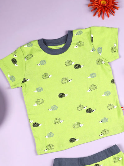 Nino Bambino 100% Organic Cotton Green Color Half T-shirts & Shorts/Co-ord Set For Baby & Kids Boy