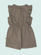 Nino Bambino Round Neck Sleeveless Olive Color Cotton Ruffle Jumpsuit For Babies & Kids Girls