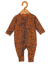 Nino Bambino 100% Organic Cotton Brown Color Full Sleeve Zipper Romper For Unisex Baby Baby Boy & Baby Girls