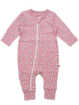 Nino Bambino 100% Organic Cotton Long Sleeve Round Neck Floral Print Pink Romper For Baby Girls.