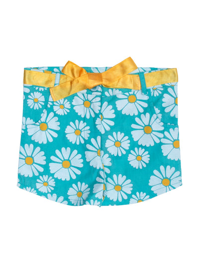 Nino Bambino 100% Organic Cotton Aqua Sky Color Floral Print Babies & Kids Short with Yellow Belt