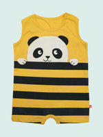 Nino Bambino 100% Organic Cotton Sleeveless Panda Print Yellow Half Romper For Baby Boy.