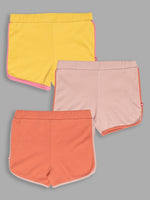 Nino Bambino 100% Organic Cotton Multi-Color Shorts Sets Pack Of 3 For Baby & Kids Girls.