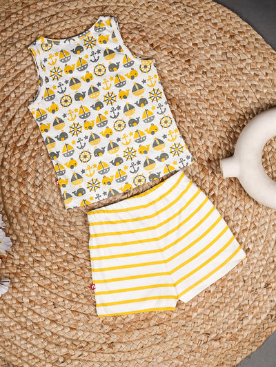 Nino Bambino 100% Organic Cotton Sleeve-less T-shirt & Shorts Set Top & Bottom Sets For Baby Boy
