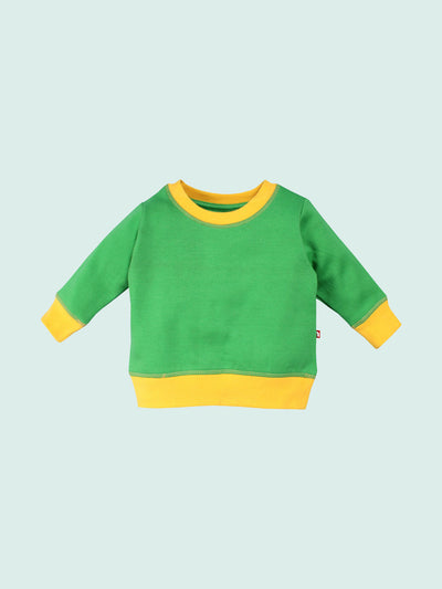 Nino Bambino 100% Organic Cotton Long Sleeve Round Neck Green Color Winter Sweatshirt For Unisex Baby