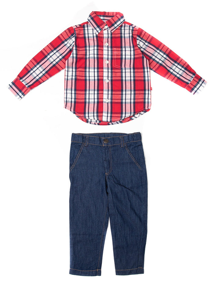 Nino Bambino 100% Organic Cotton Top & Bottom Sets Full Sleeve Checked Shirt & Blue Jeans For Baby Boy.